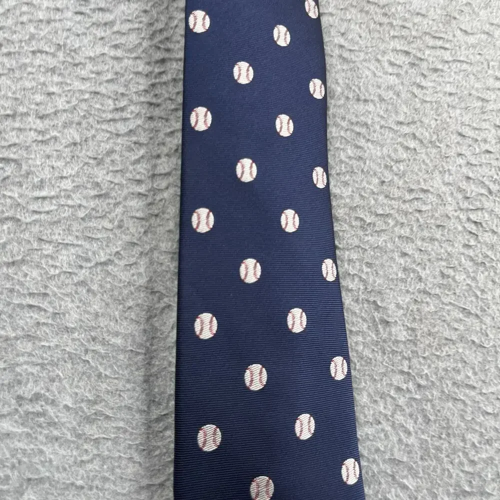 Mendepot New York Necktie Microfiber Navy Blue Baseball Print Classic Tie